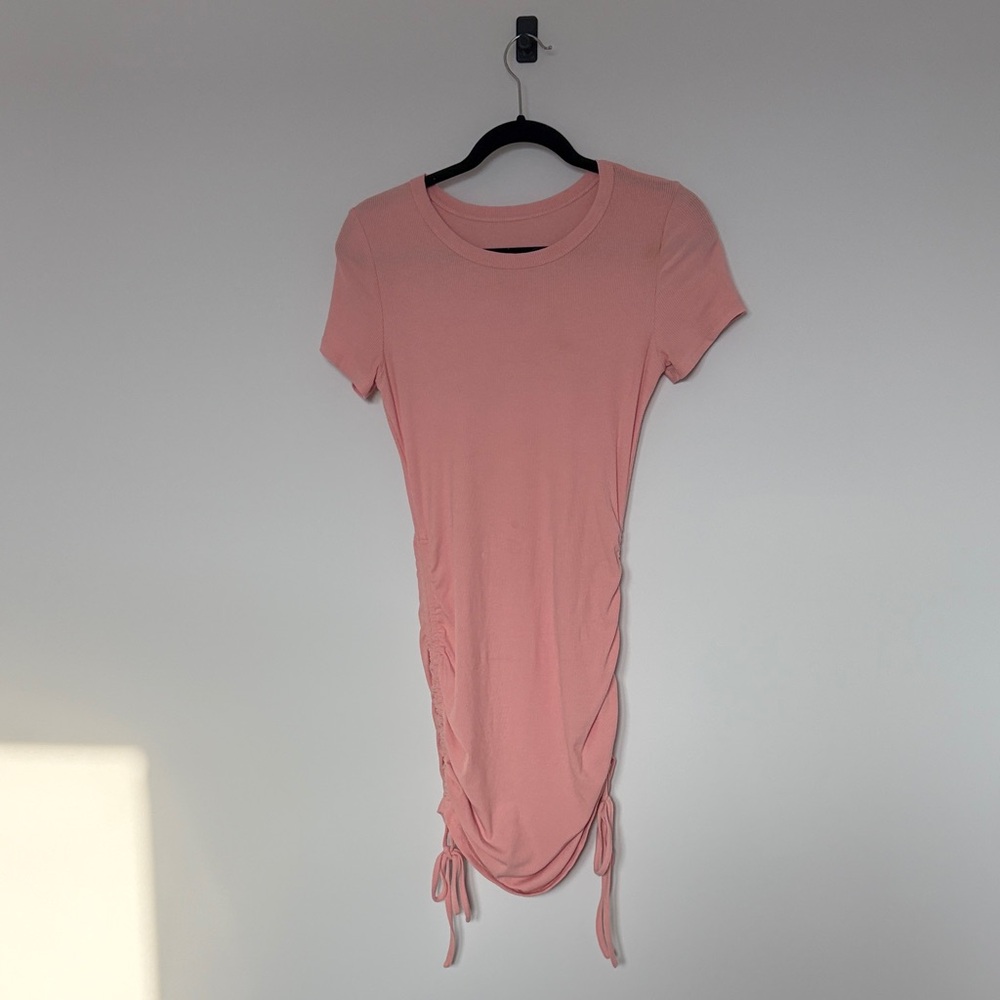 Pink Ruched T-Shirt Dress